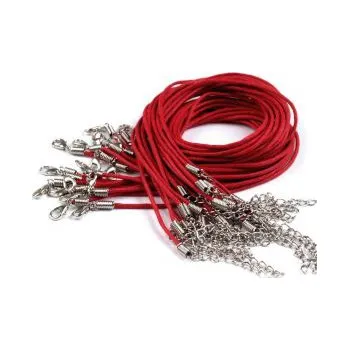 Korálek Voskovaná šňůra na krk s karabinkou červená