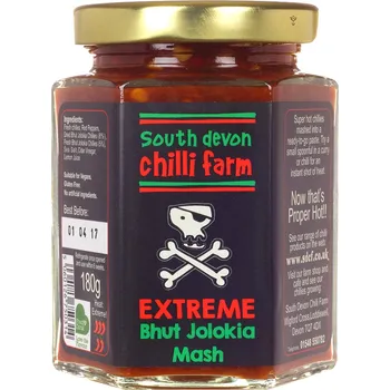Omáčka Recenze South Devon Chilli Farm Extreme Bhut Jolokia Chilli Mash 180 g 