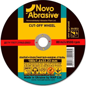 Řezný kotouč Řezný kotouč na ocel - 180x2,5x22,23 mm Novo Abrasive WM18025