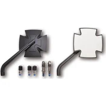 Zrcátko pro motocykl Zrcátka na motorku Highsider "Iron cross" kovové, černá, pár (Také pro Harley-Davidson)