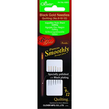 Nástroj na niť a příze Černozlaté quiltovací jehly Clover mix 9-10-12 4983