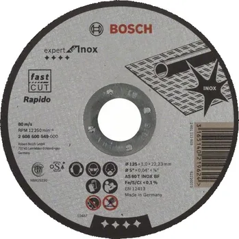 Řezný kotouč BOSCH 2608600549 Dělicí kotouč rovný inox - Rapido standard AS 60 T INOX BF, 125 mm, 22,23 mm, 1 mm