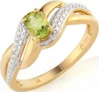 Prsten Prsten s diamantem, žluté zlato briliant, peridot (olivín) v kombinaci s lesklou 3811752-5-54-87