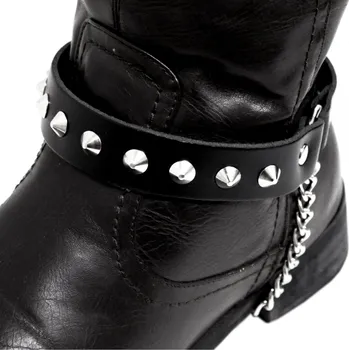 Moto obuv černá kožená ozdoba na boty, cvoky