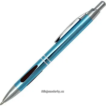 Modré kovové kuličkové pero ATUL s pryží na úchopu, 1 ks
