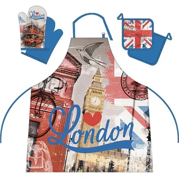 Kuchyňská zástěra Faro | London - Kuchyňský set (zástěra, chňapka, podložka) - 100% bavlna