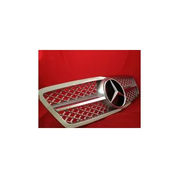 Tuning Sportovní maska Mercedes C Class W203, stříbrná-chrom, 1 žebro