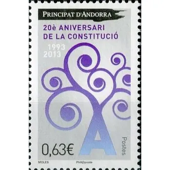 Poštovní známka Post France (2013) MiNr. 757 ** - Andora (Fr.) - 20 let Ústava