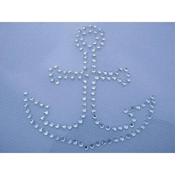 Nášivka Hot fix, nažehlovačka, aplikace kotvička 7 cm, šaton kamínky lesklé