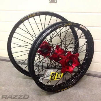 Silniční kolo MX sada kol HaanWheels Honda CRF250R 14 - Excel Black 21x1,6 + 19x1,85 / Red Hub / Black Spokes