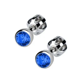 Náušnice Dětské stříbrné náušnice šroubovací s tmavě modrým zirkonem