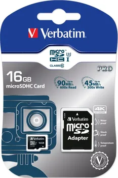 Paměťová karta Verbatim Pro microSDHC 16 GB UHS-I U3 + SD adaptér (43968