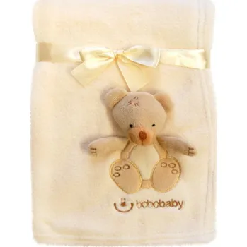 Dětská deka Bobobaby do postýlky s 3D aplikací zvířátka 76x102 cm béžový medvídek