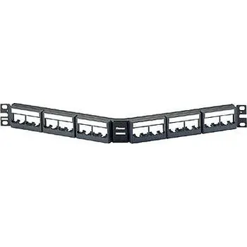Patch panel CPPLA24WBLY Úhlový patch panel pro 24 modulů MINI-COM, 1U, 19", neosazený, s popisky, černý
