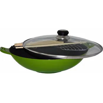 Pánev litinový keramický wok Eva 36 cm Gruen + příslušenství i na ind
